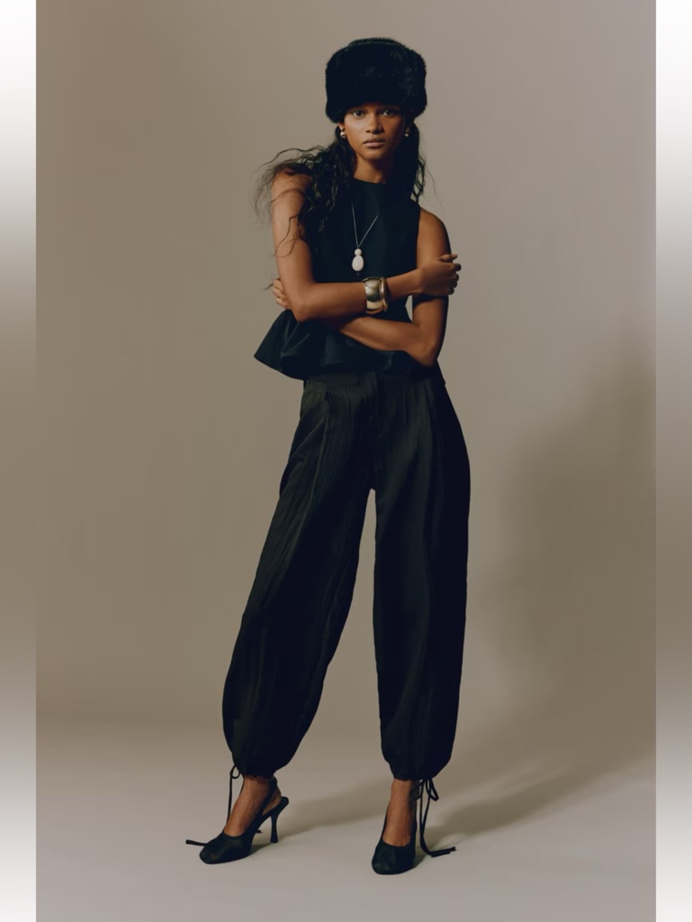 H&M Crinkled barrel leg pants with ankle ties